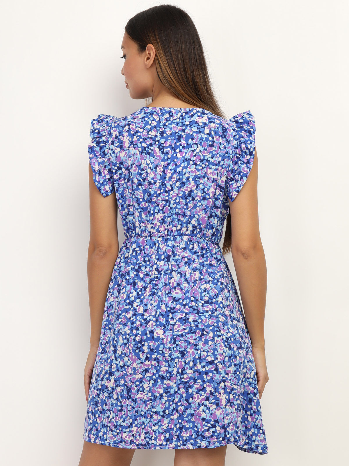 Robe cache-cœur à motif tacheté- Bleu