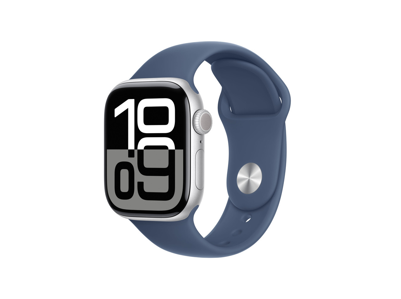 APPLE WATCH 10 GPS 42 MM ALUMÍNIO PRATEADO COM BRACELETE DESPORTIVA AZUL DENIM (TAMANHO S/M)