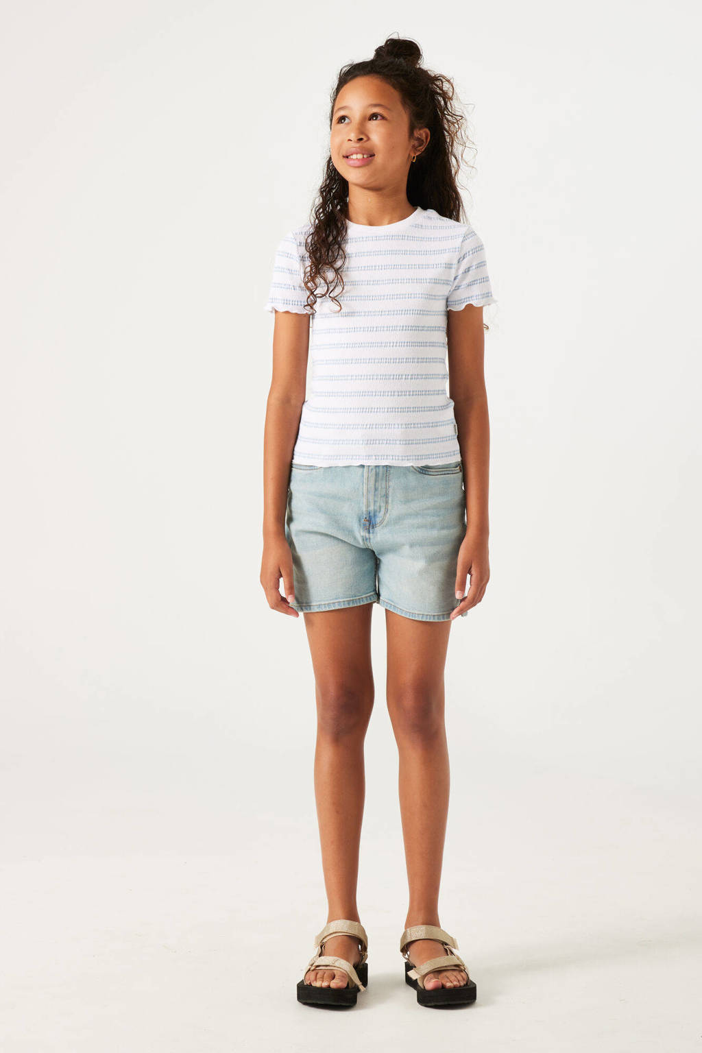 Garcia gestreept T-shirt wit/blauw