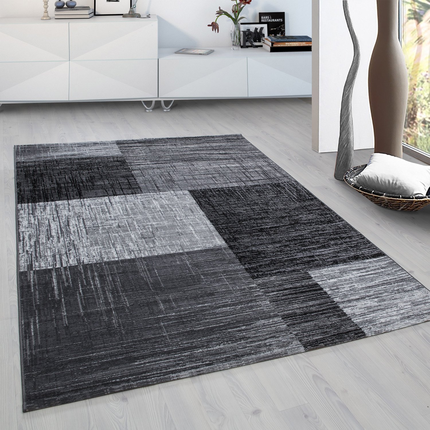 Teppich Designer Modern Wohnzimmer Kariert Design Meliert Türkis Schwarz