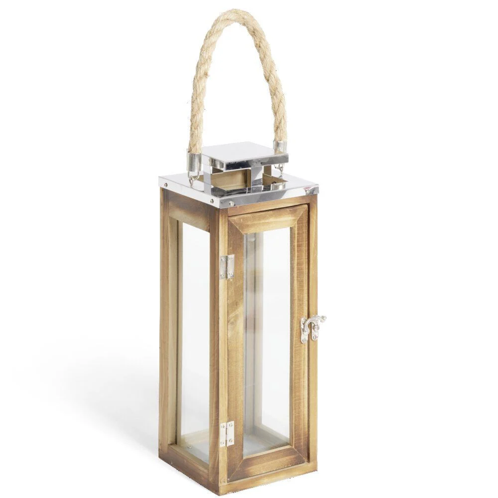 Lanterne bois et verre 14x14xH35cm