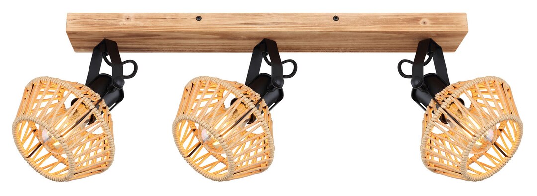 GLOBO Retrofit Deckenlampe mit 3 Spots Valli 58x16cm 25cm schwarz /Hanf beige