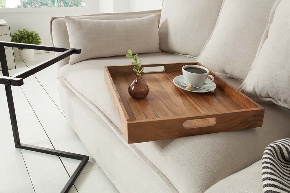 Design Beistelltisch CIANO 40cm Akazie Massivholz schwarz Tablett-Tisch