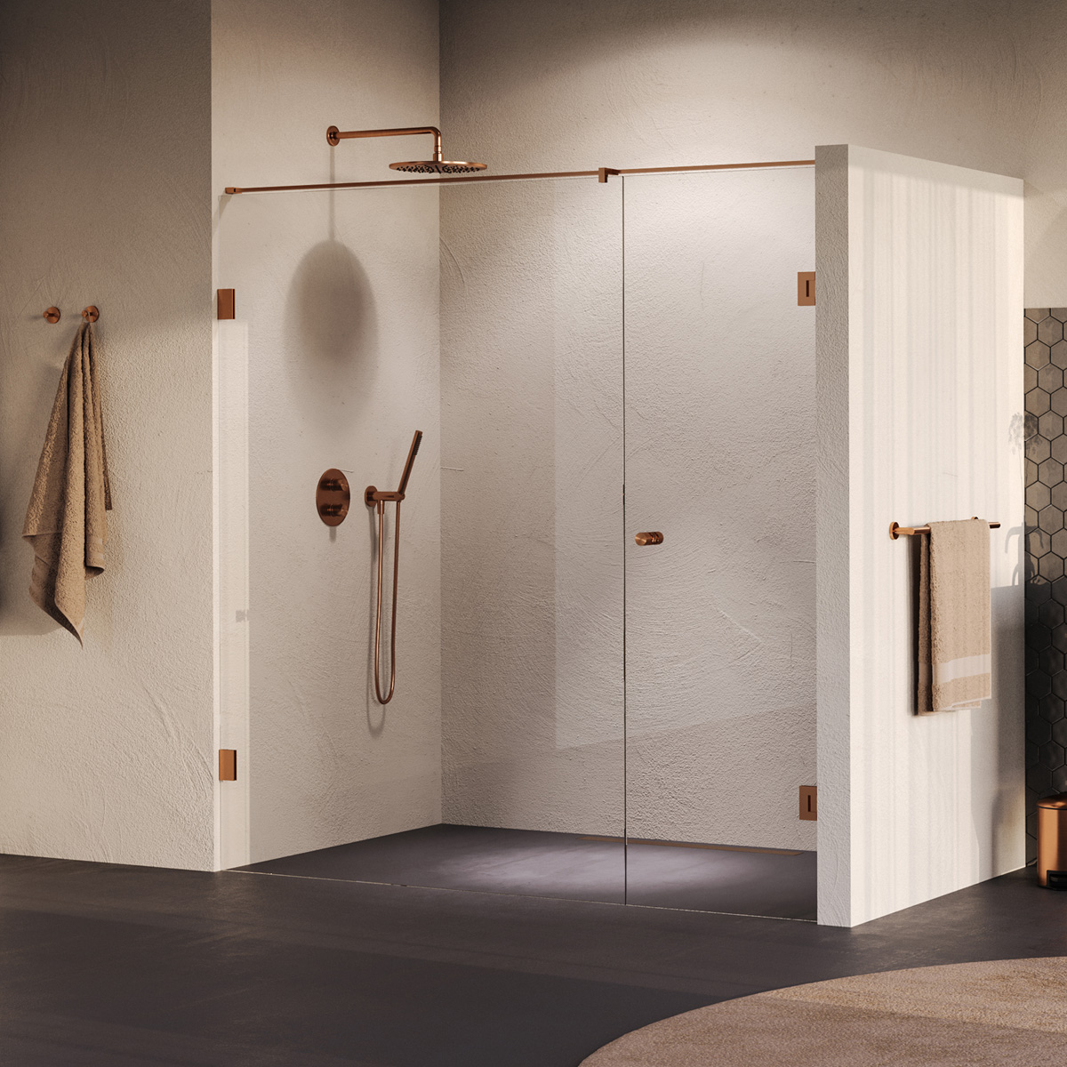 Brauer Void Carving profielloze nisdeur 200cm met draaideur 70cm aan muur koper geborsteld PVD