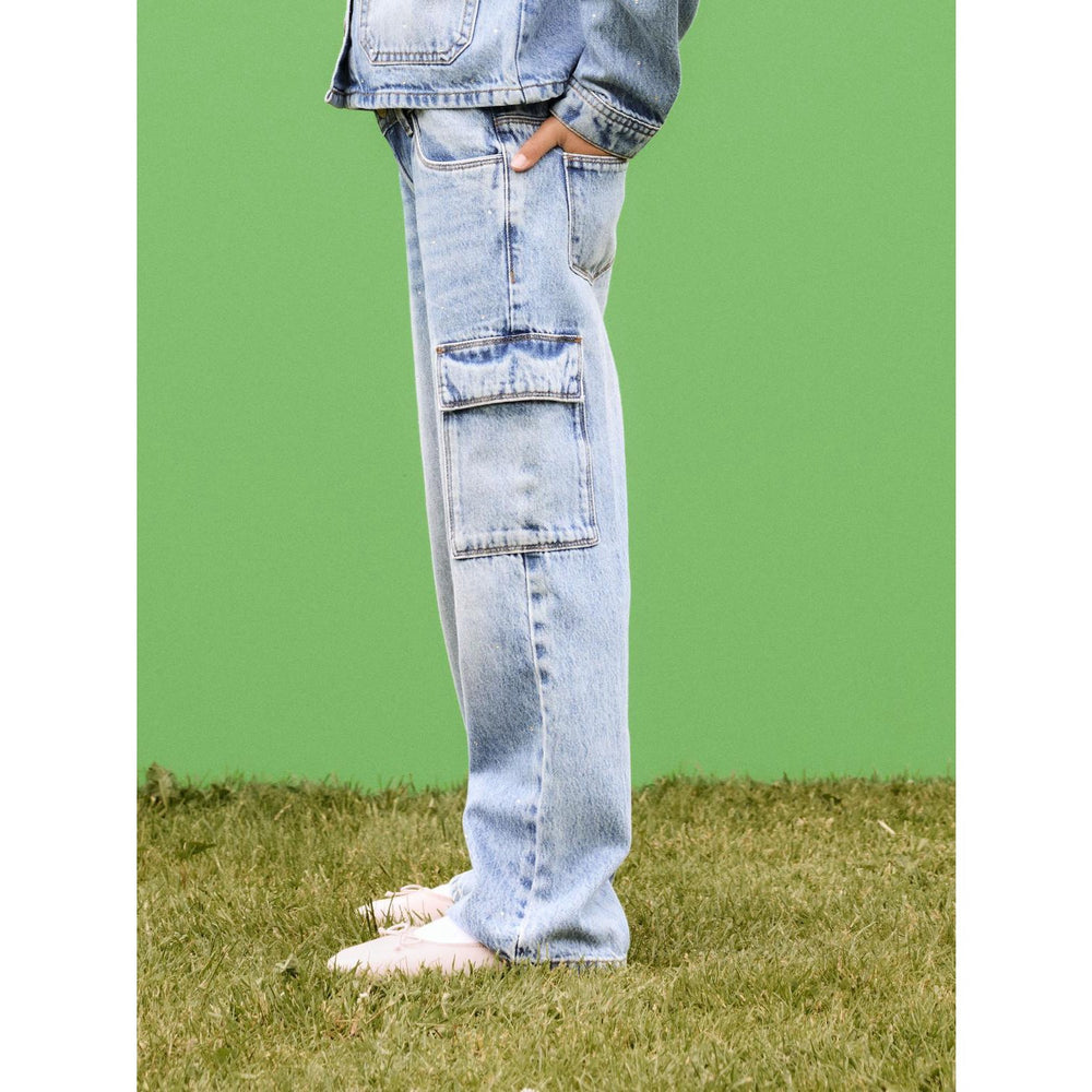Køb Name It Light Blue Denim Rose Wide Cargo Jeans