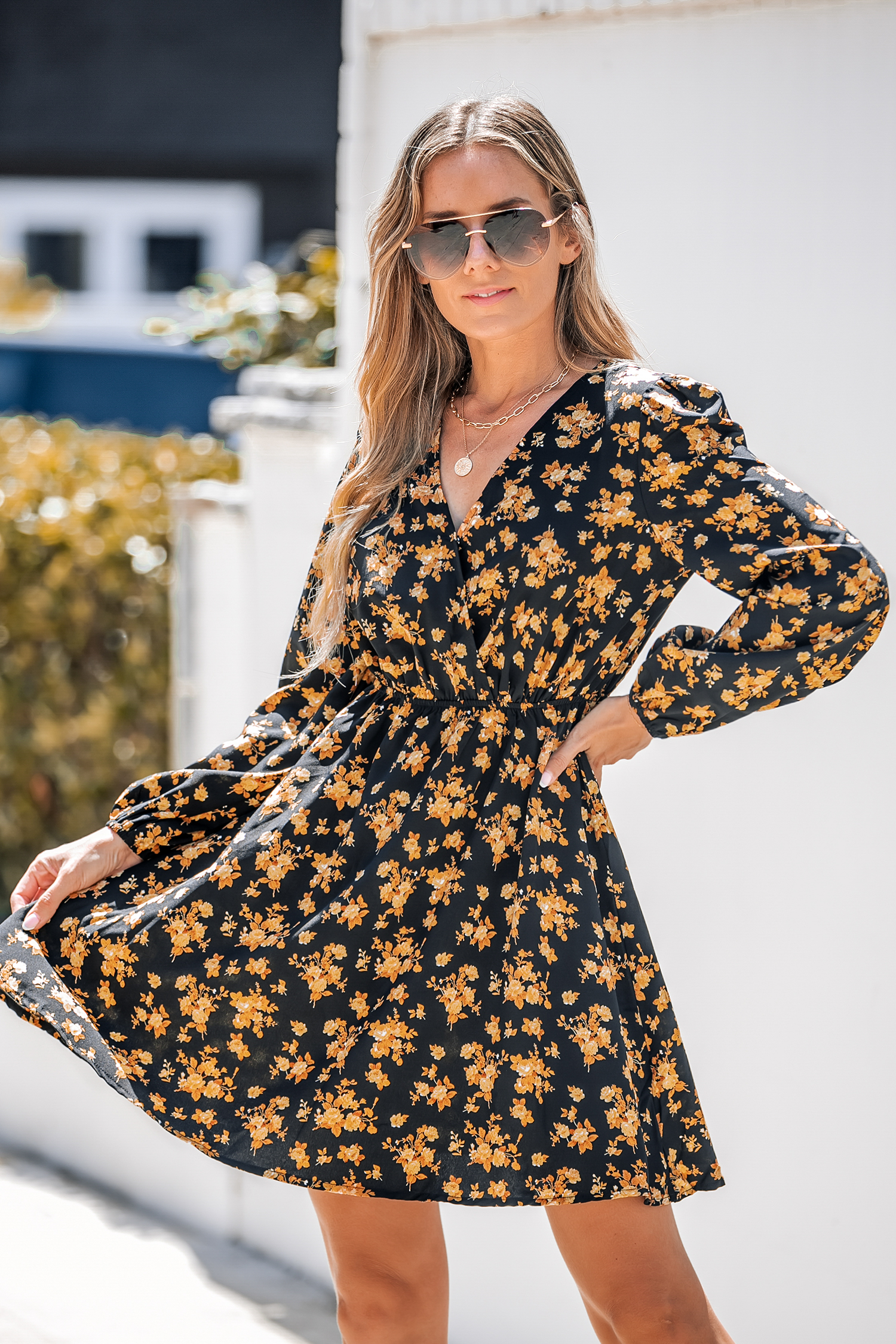 Robe trapèze à manches paysannes à imprimé floral