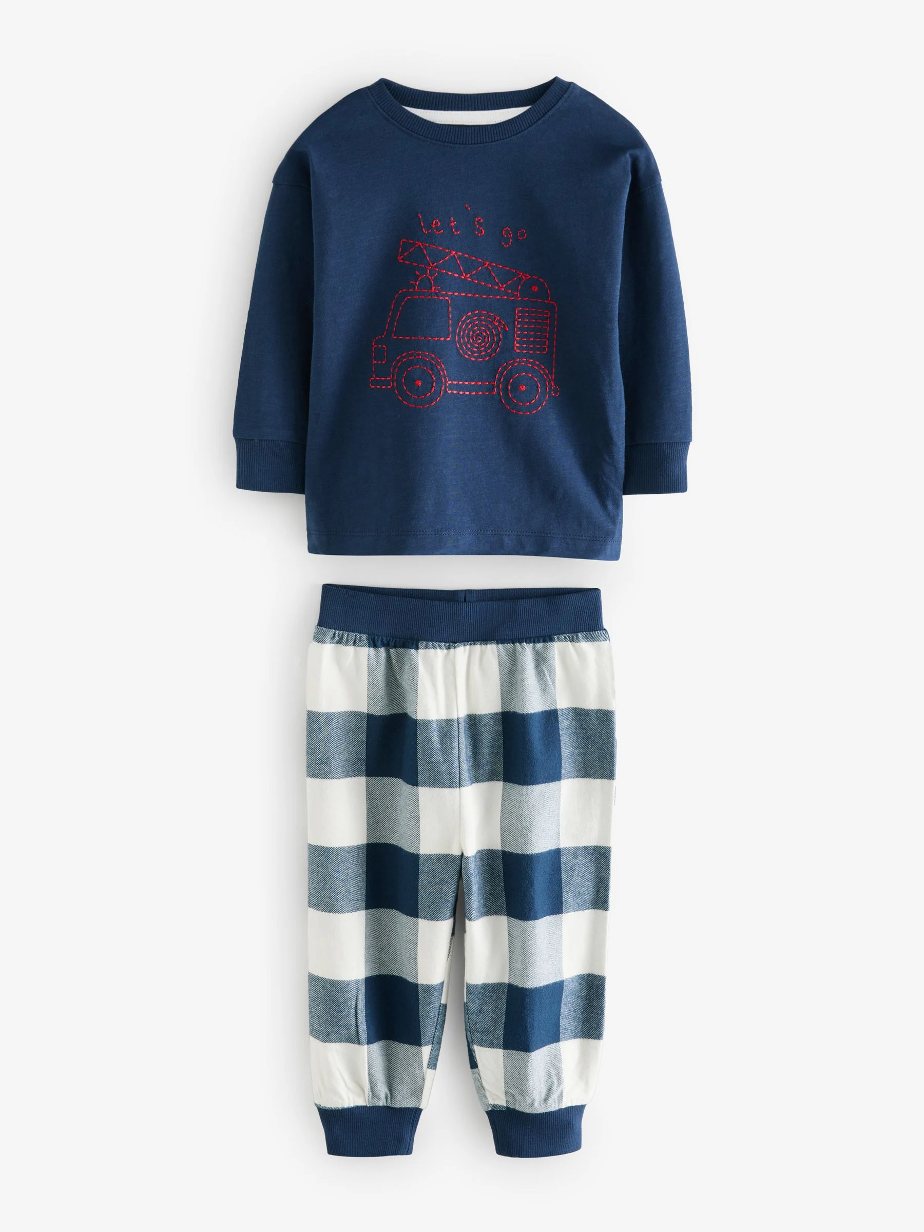 Rood/marineblauw/blauw voertuig - Pyjama met geweven onderkant 3 Pack (9mths-12yrs)