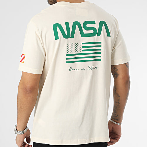 Tee Shirt Oversize Large Flag Born In USA Beige Vert