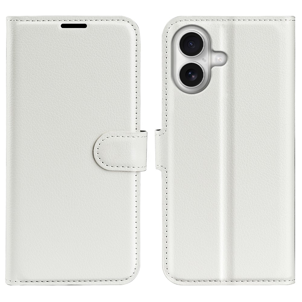 iPhone 17 Leder Tasche Flip Cover Litchi Look - Weiss