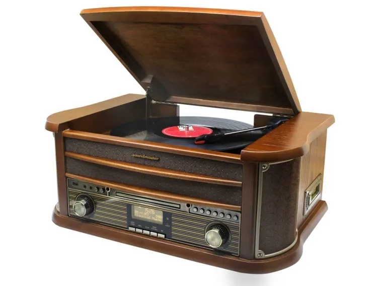Soundmaster NR565DAB, Træ, 33,45,78 rpm, Dreje, DAB , FM, CD, CD-RW, Program, Tilfældig, Gentag