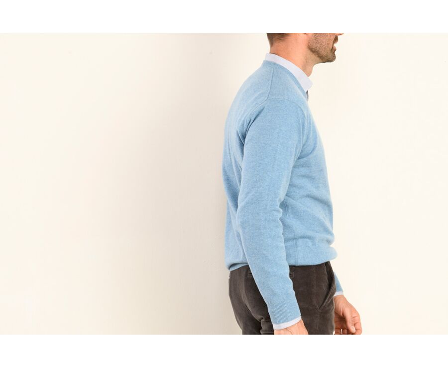 Pull homme laine col V Bleu Scandinave Chiné - ELIAN