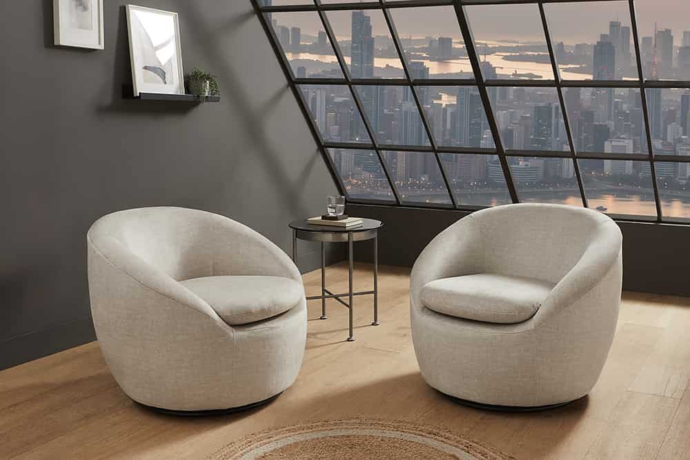 Drehbarer Design Sessel ALPINE beige Samt 360° mit Armlehnen