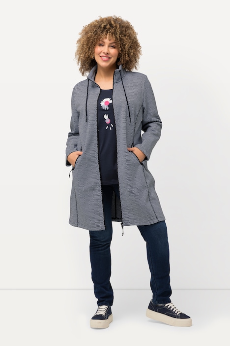 Strickfleece-Jacke, grafisches Muster, Stehkragen