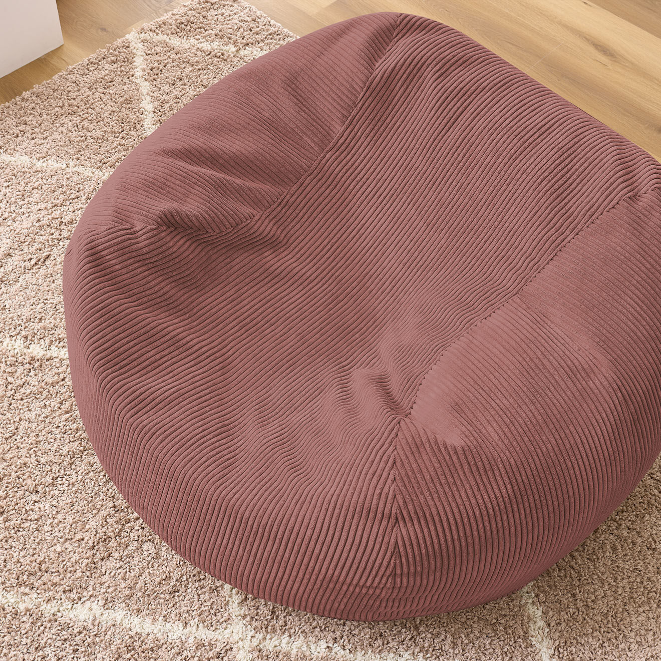 Bobochic Pouf ultra moelleux en Velours côtelé Voltaire rose - 120x70x60 cm