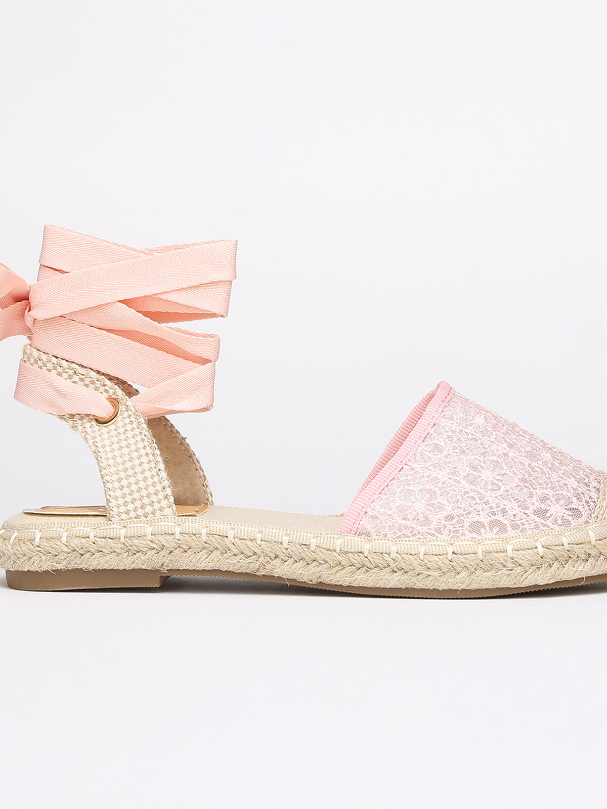 Espadrilles plates à dentelle- Rose