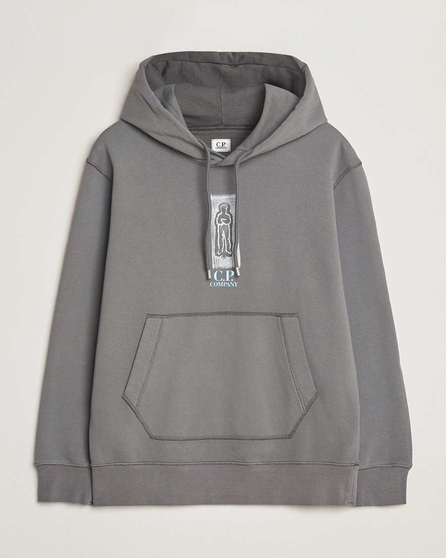 C.P. Company Cotton Fleece Back Logo Hood Grey