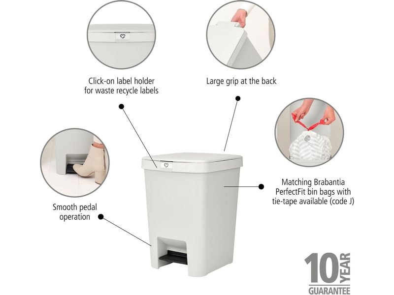 Brabantia Recyclingbehälter StepUp 25 l, Hellgrau Treteimer für Recyclingmaterialien