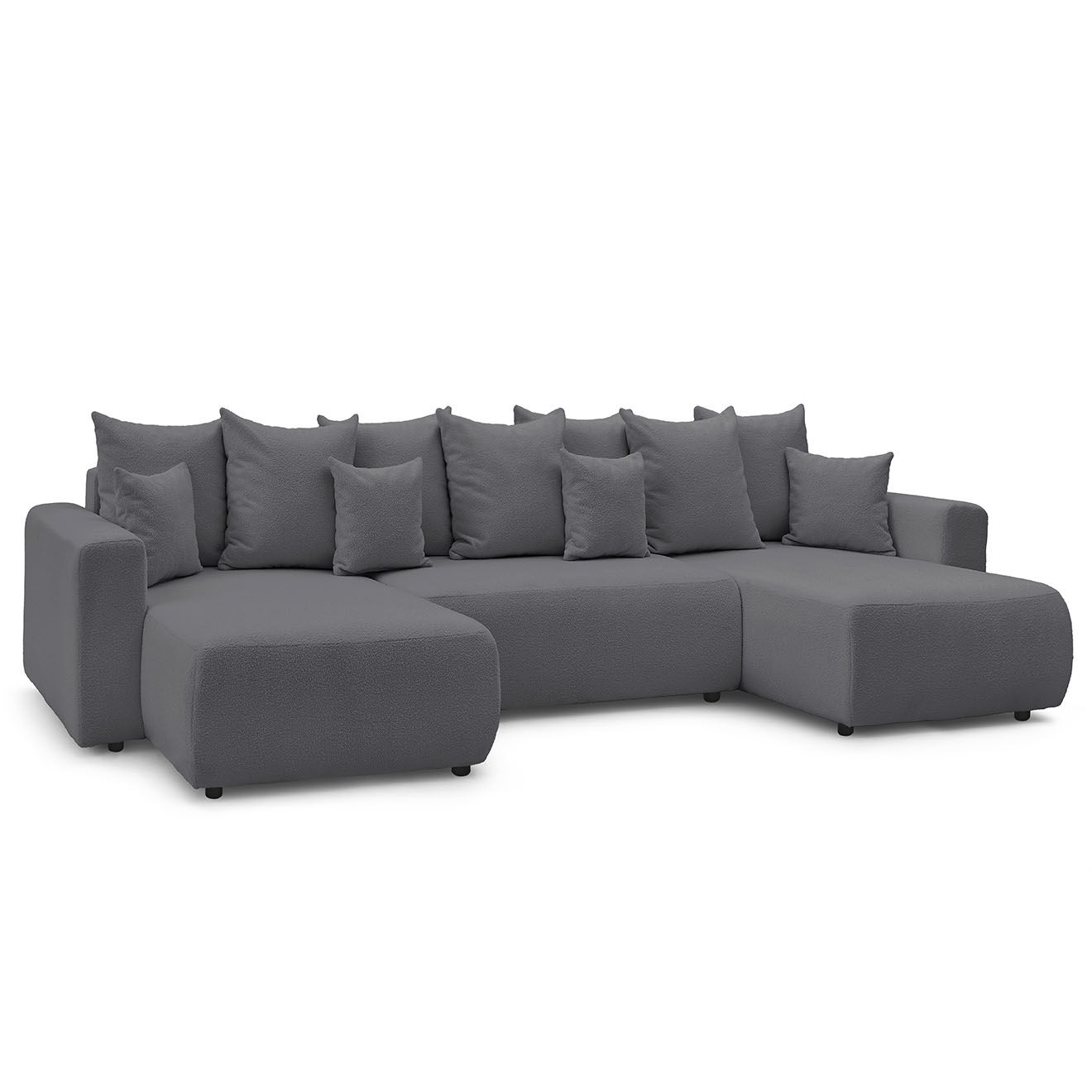 Bobochic Canapé panoramique convertible coffre bouclette envy gris foncé - 386x153x95 cm