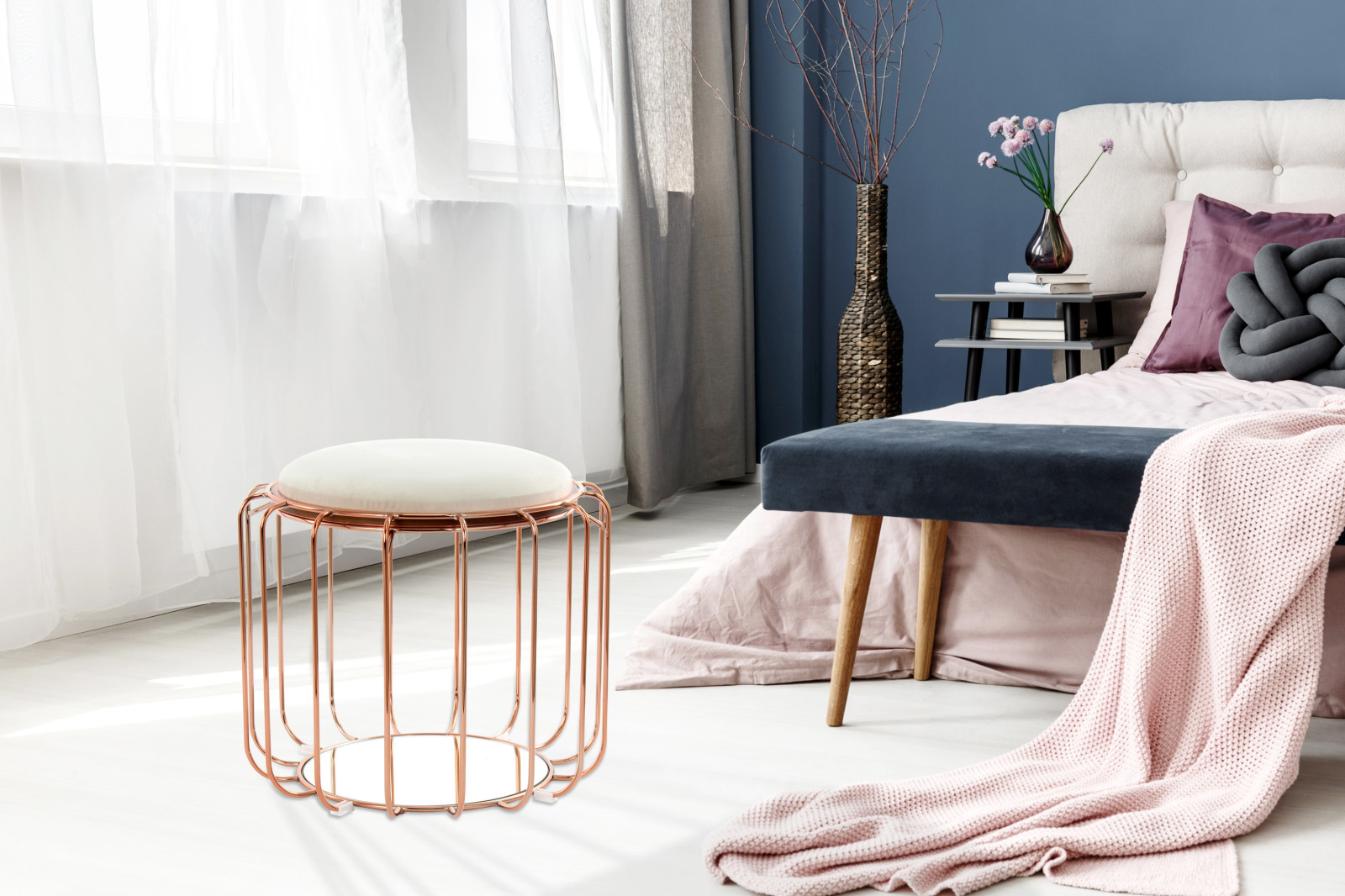 Tisch-Hocker COMFORTABLE - beige-rose - Metall