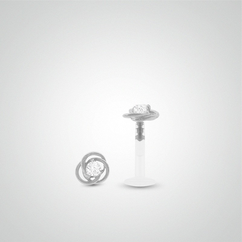 Piercing labret or blanc avec rose et oxyde de zirconium