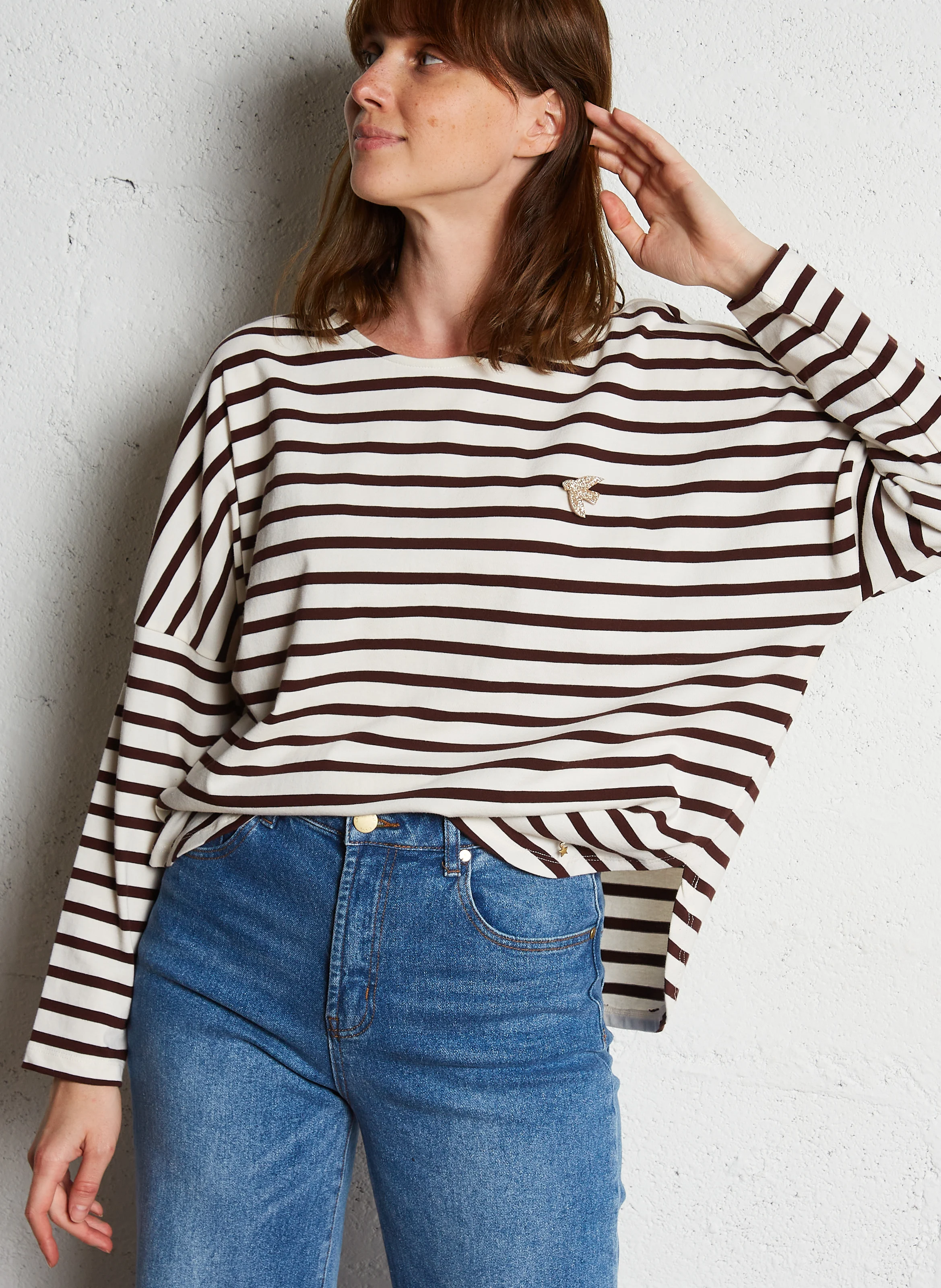 FILLY - Tee-shirt manches longues rayé en coton | Marron