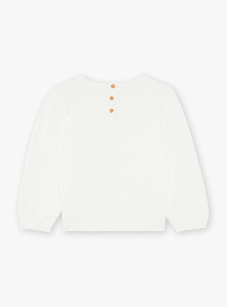 Pull écru ajouré à broderies fleuries et fraises