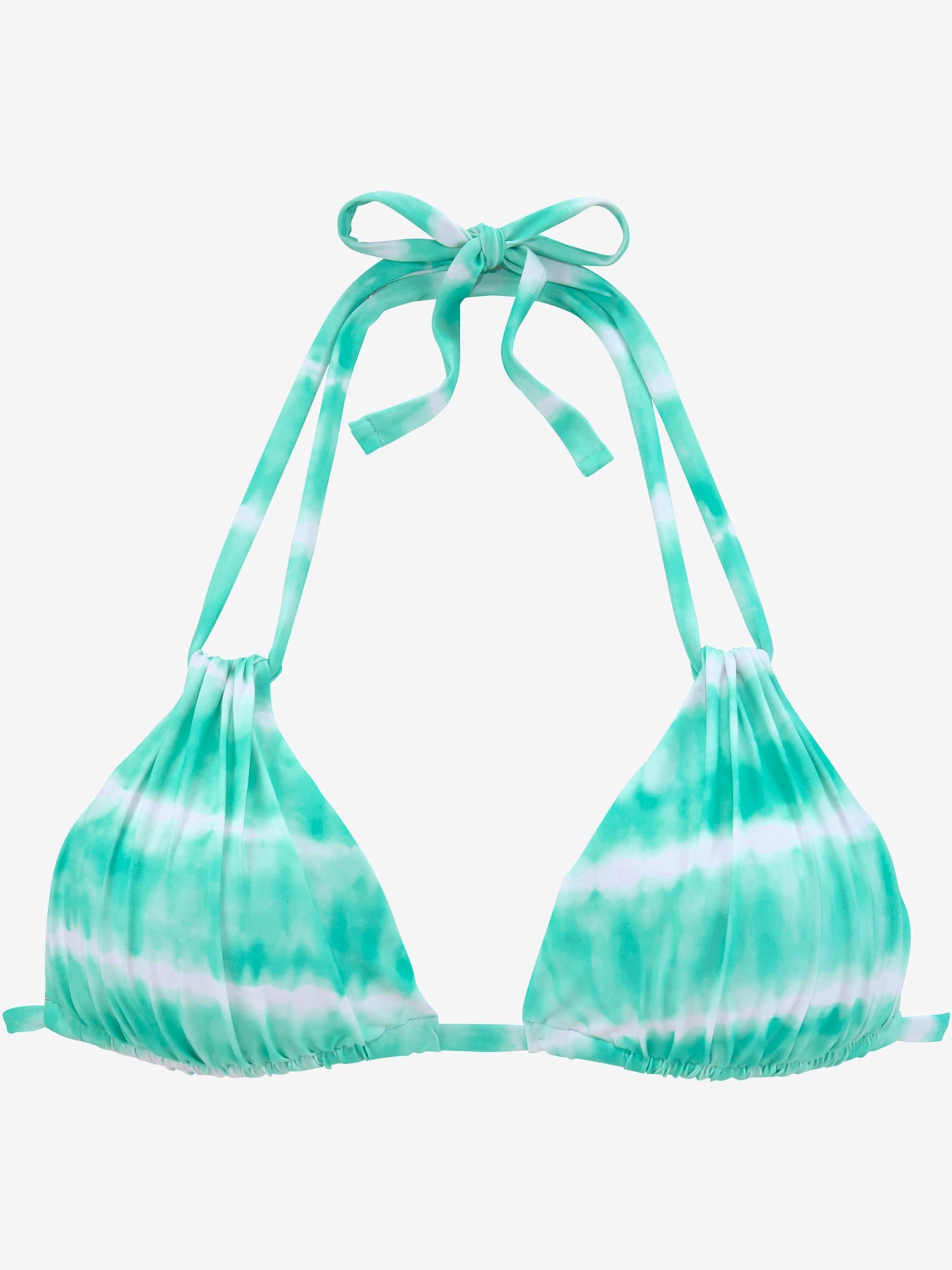 Haut de bikini triangle imprimé, effet de couleur différent pour chaque pièce