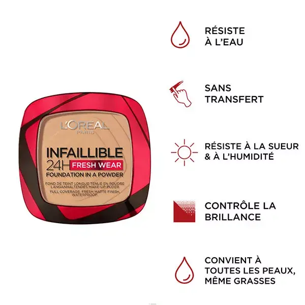 Base em Pó L'Oréal Paris Infallible 24H Fresh Wear nº 300 Amber 9g