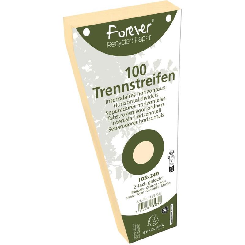 Paquet 100 fiches intercalaires trapézoïdales unies perforées Forever - 105x240mm