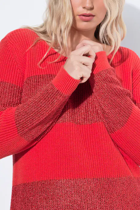 Pullover, Pailletten, U-Boot-Ausschnitt, Langarm, paprikarot