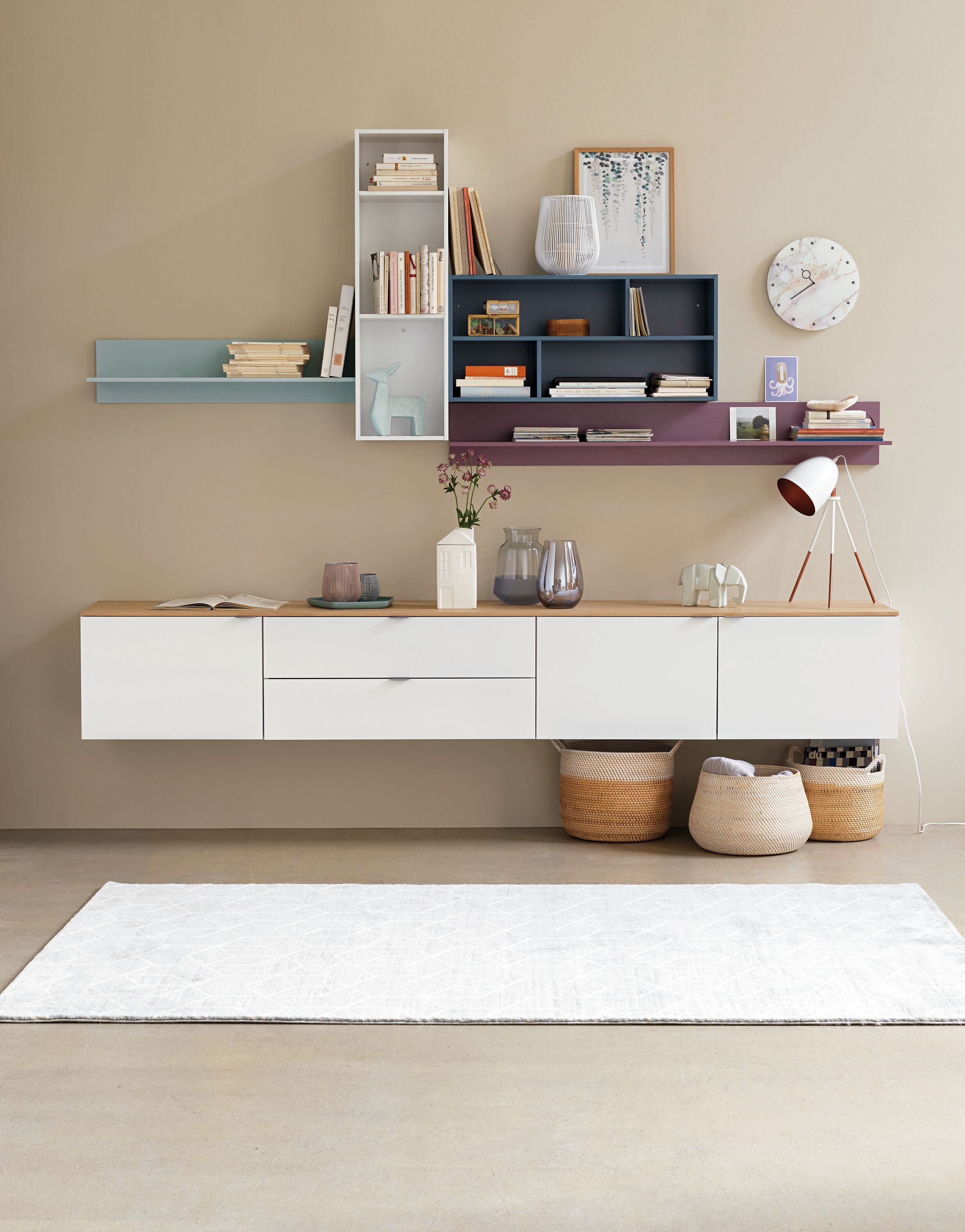 TILL Lowboard - Weiss / Eiche / B: 252.0 cm x T: 41.0 cm x H: 40.0 cm