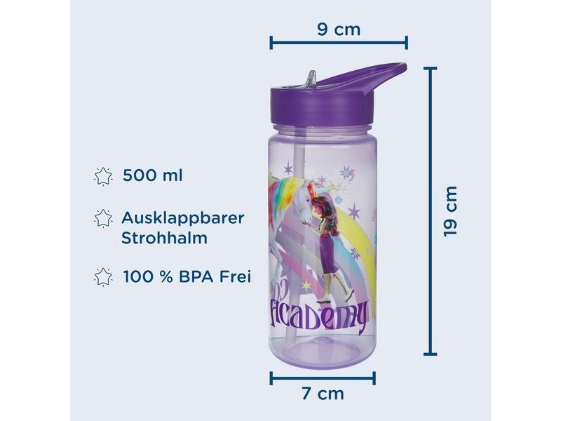 Scooli Trinkflasche Unicorn Academy 500 ml, Lila/Transparen Trinkgefäss für Kinder