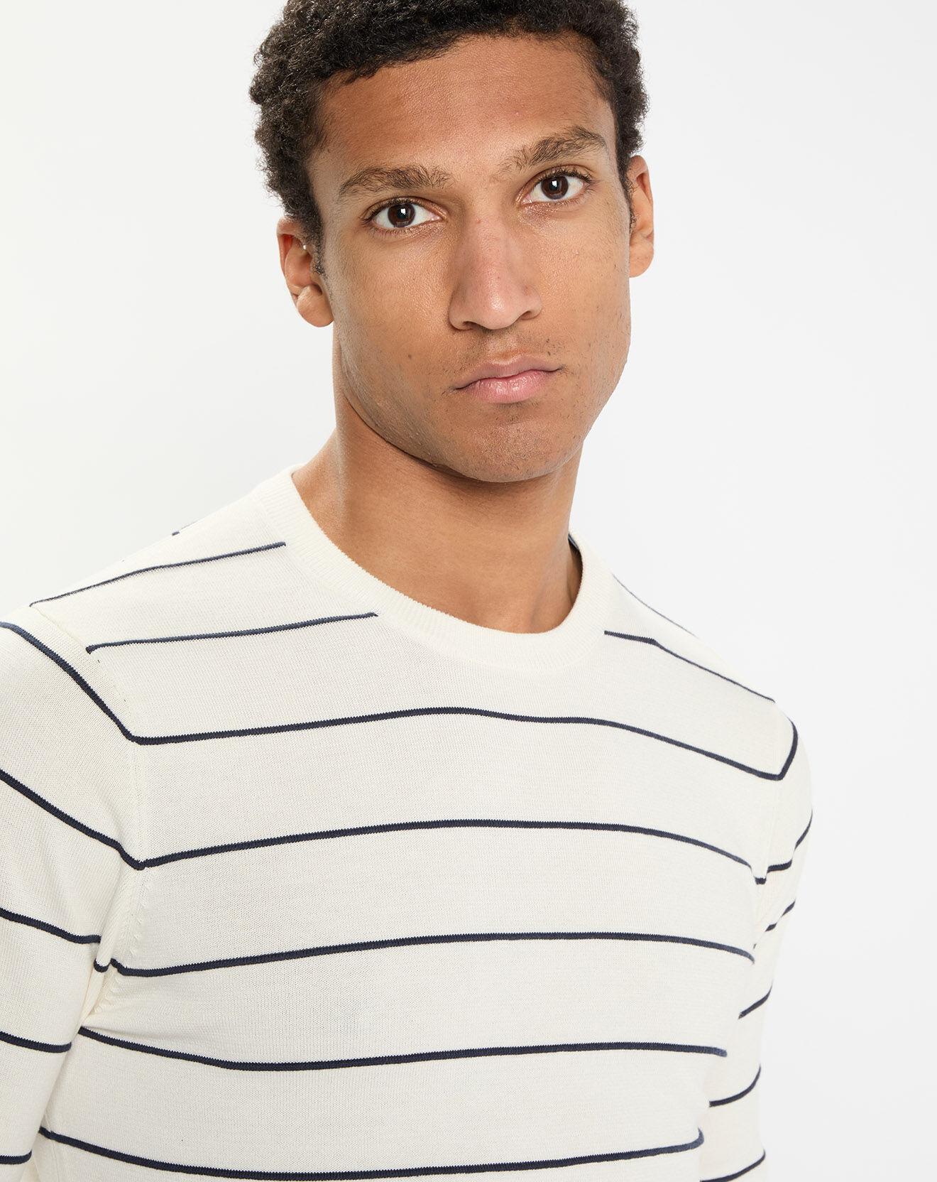 Hackett London Pull col rond Marinière blanc/bleu