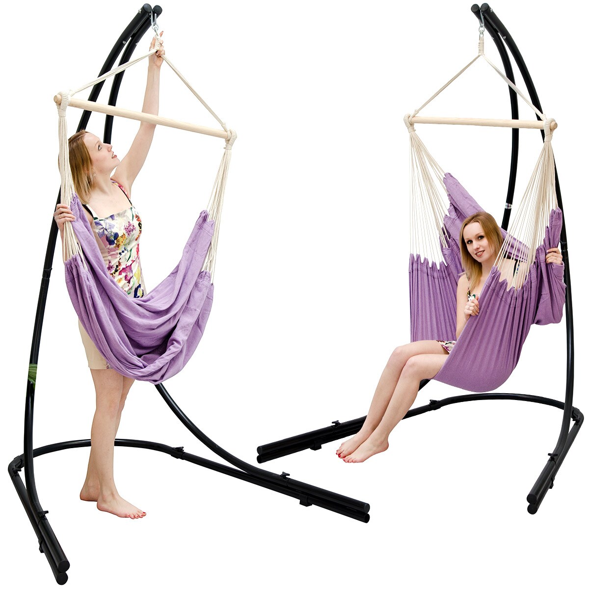 Freistehendes Stahl-Hängestuhlgestell 210cm inkl. XXL Hängesessel aus Baumwolle mit Swivel 185x130cm