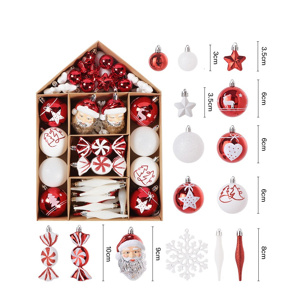 (70er Set) Christbaum Schmuck Glitzer Weihnachtskugeln Tannenbaum Ornamente Home Deko - Rot / Weiss