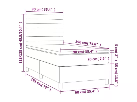 Sommier tapissier avec matelas et LED Gris clair 90x190cm Tissu