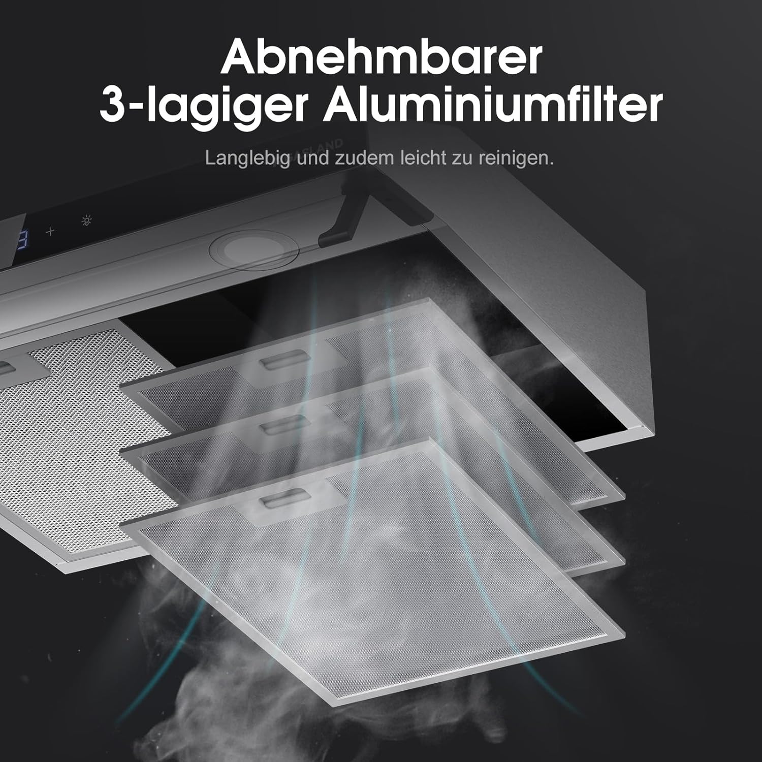 GASLAND Chef UC60SS Doppelmotor Design Dunstabzugshaube 60cm Umluft, Leise Dunstabzugshauben Abluft 333 m³/h, 3 Stufen Touch Control Unterbauhaube abzugshaube Edelstahl Silber mit Aktivkohlefilter