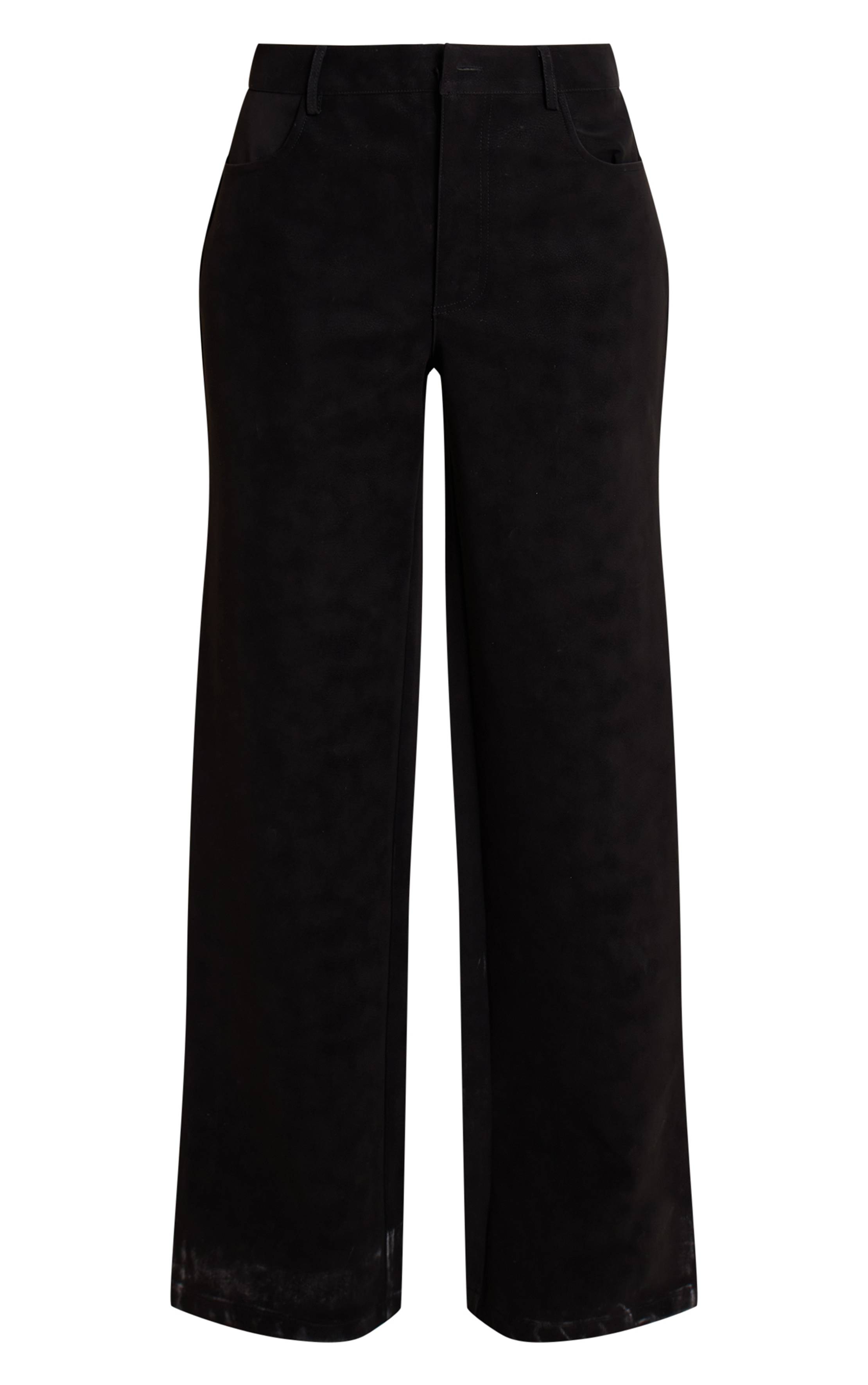 Noir Pantalon Large Taille Haute En Synthétique Effet Délavé - Ensemble Coordonné
