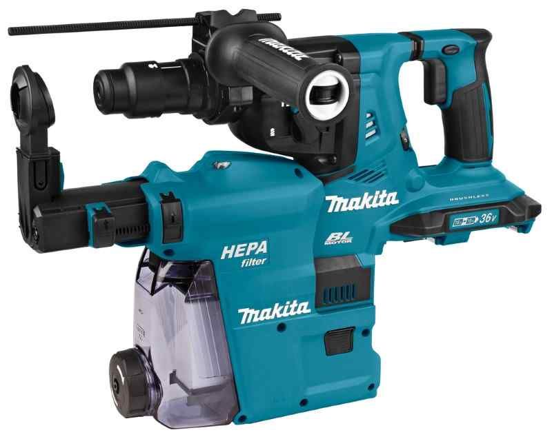 Makita DHR283ZWJU 2x18 V Combihamer zonder accu's en lader, met stofafzuiging en aws zender in mbox
