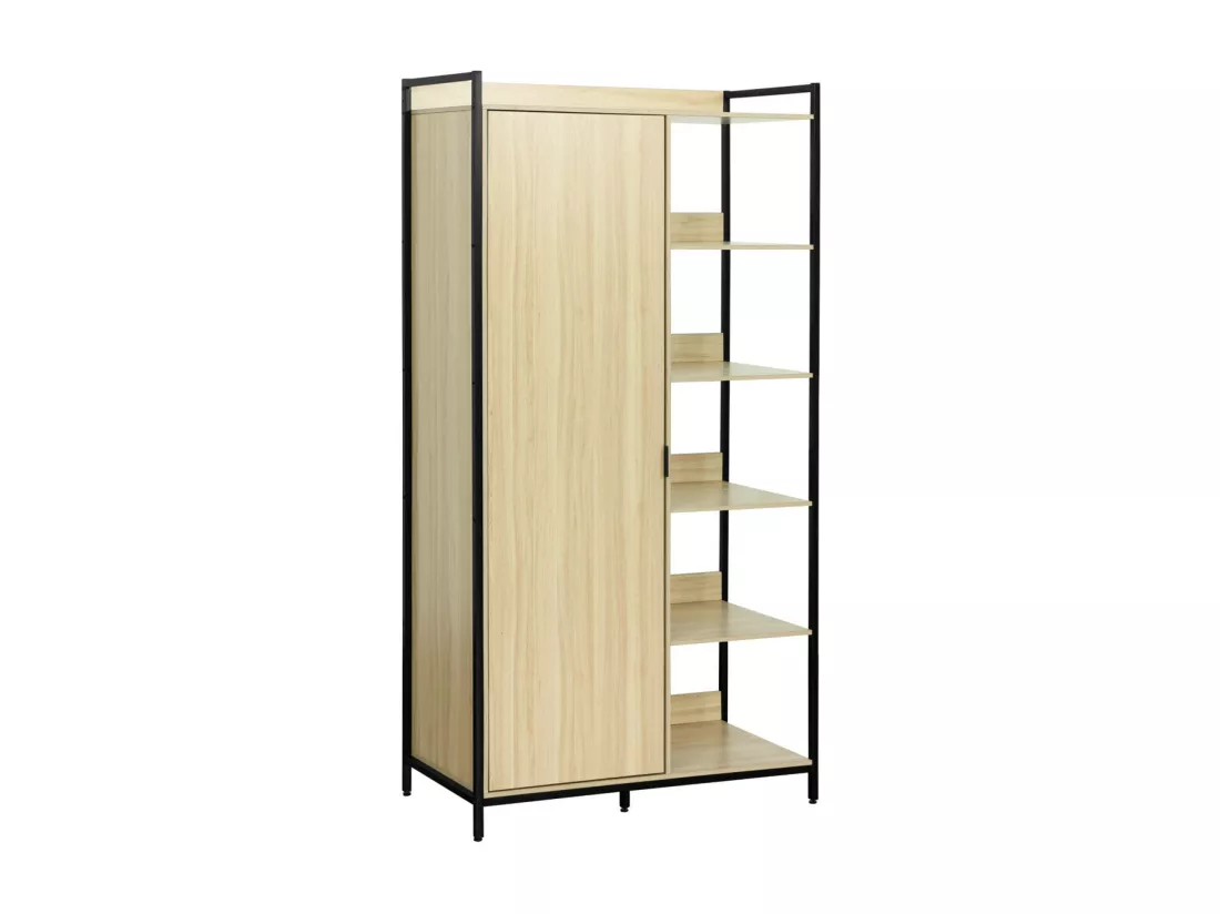 Module dressing noir avec 1 penderie. 6 étagères et 1 porte. L 100 x P 48 x H 190 cm