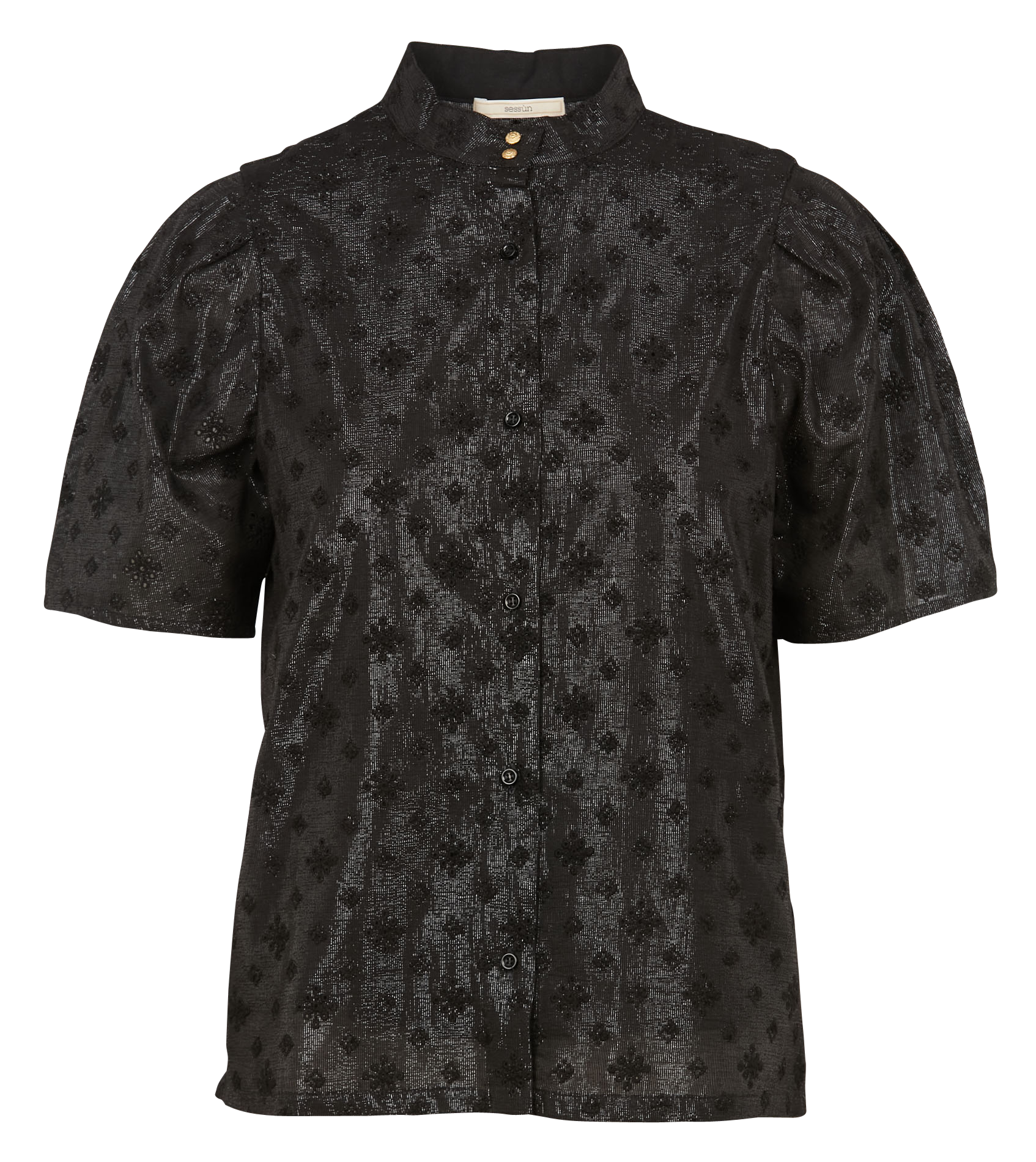 AMBERLY - Chemise manches courte à encolure ronde en coton mélangé | Noir