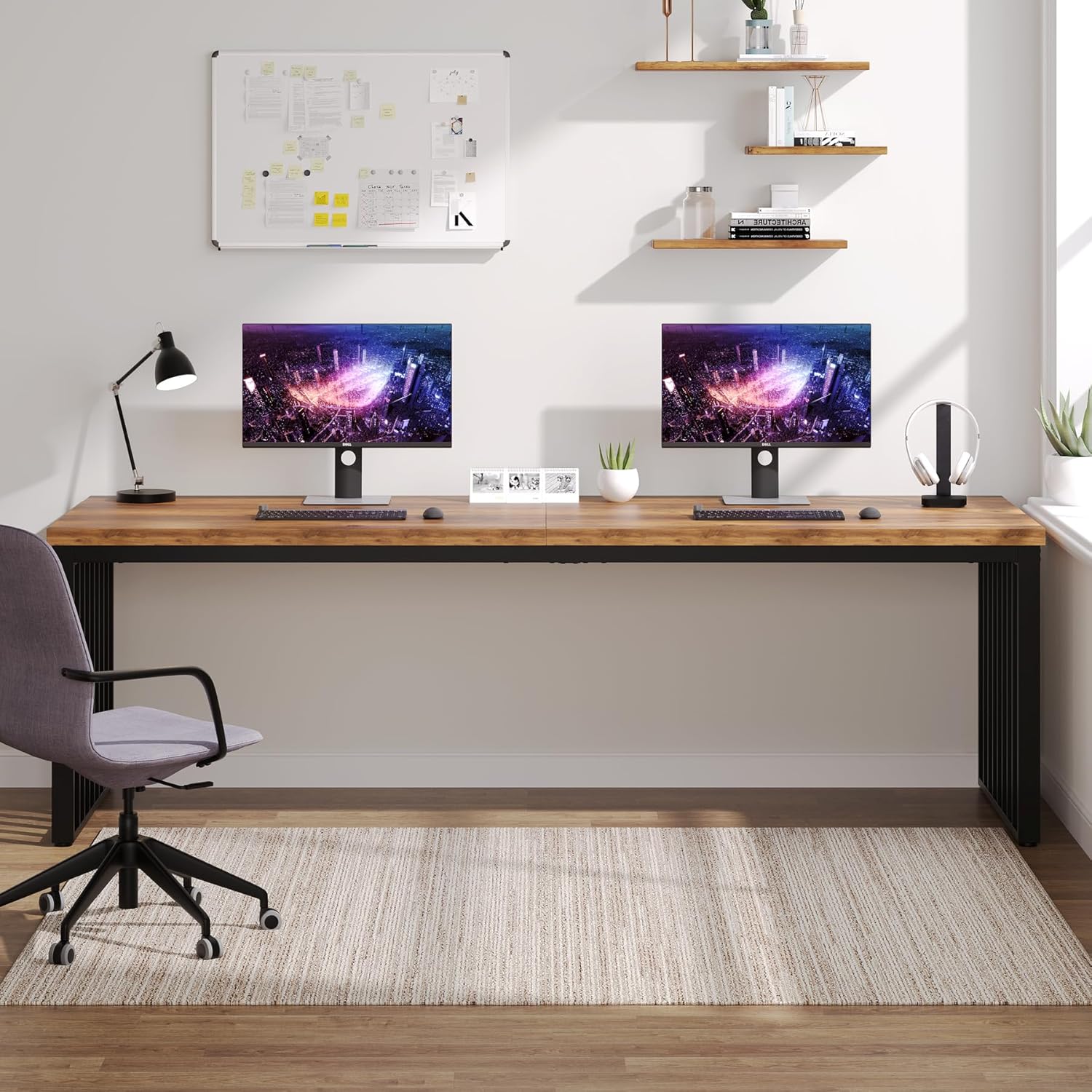 Tribesigns 180 cm Schreibtisch, großer Computertisch PC Tisch Bürotisch mit robustem Metallgestell, Arbeitsstation für Home Office zu Hause Schreibtische, Konferenztisch (ohne Stuhl) (Braun)