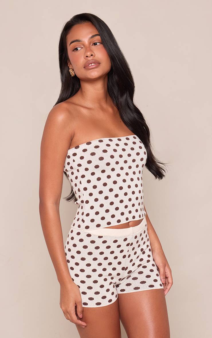 Marron Short Taille Haute En Maille À Pois