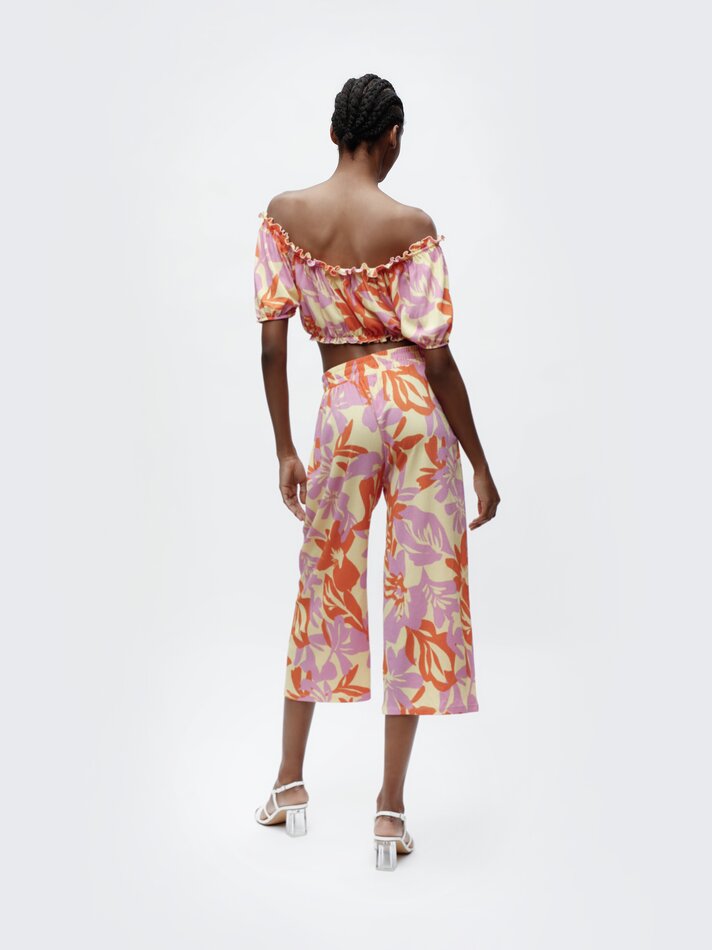 Calças culote texturizadas - Laranja/amarelo