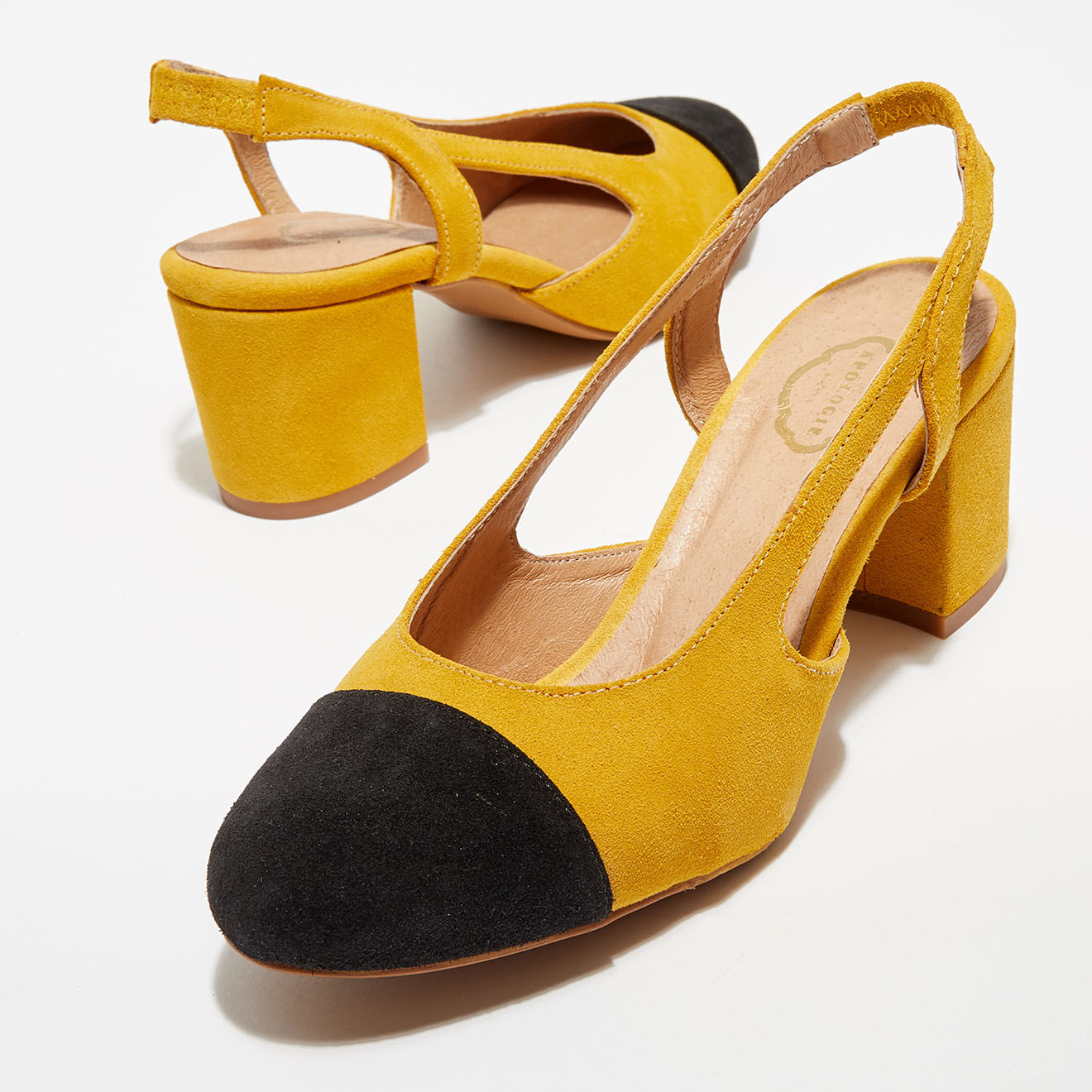 Apologie Slingbacks en Velours de Cuir Kelly jaunes
