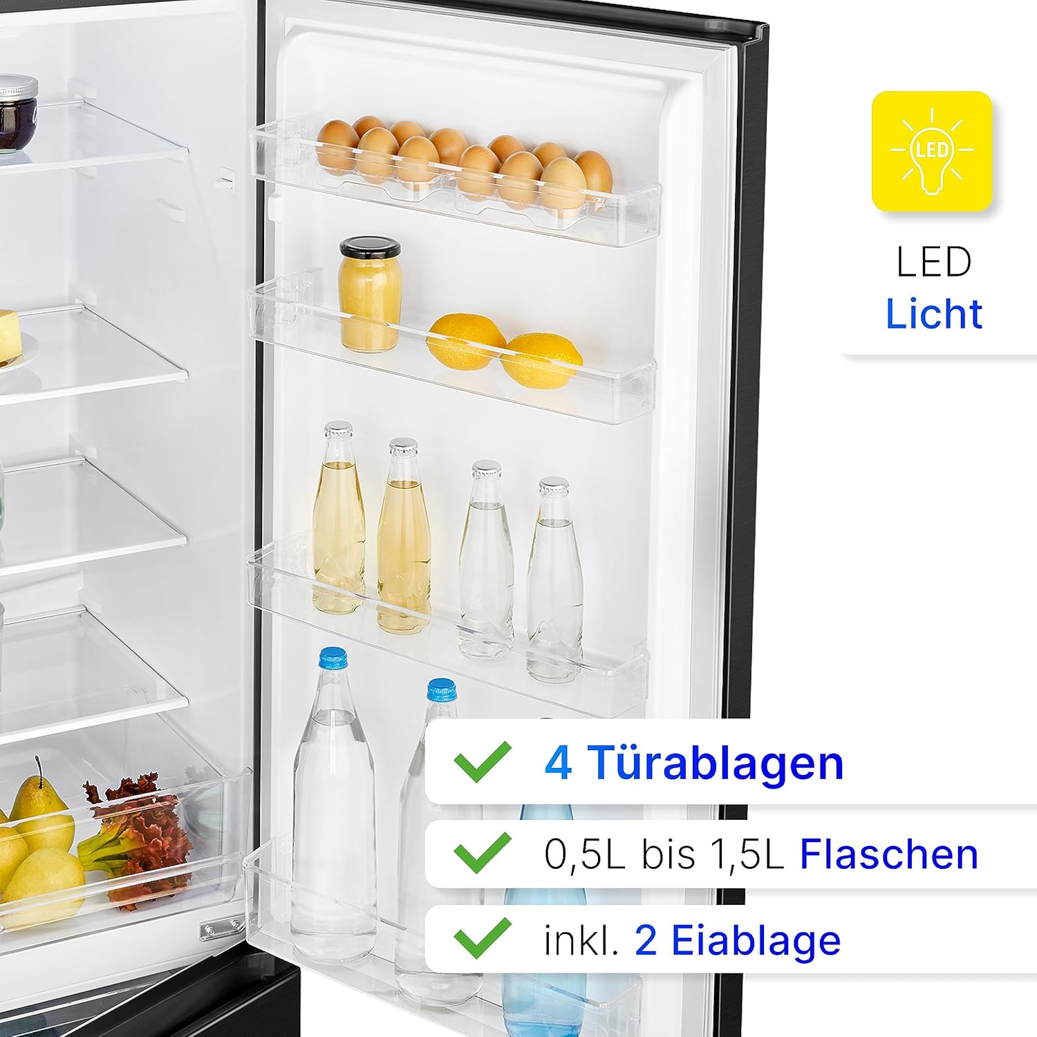 Bomann, Réfrigérateur-congélateur indépendant, 55 cm de large, 268 L, Eclairage LED, KG7353, Noir