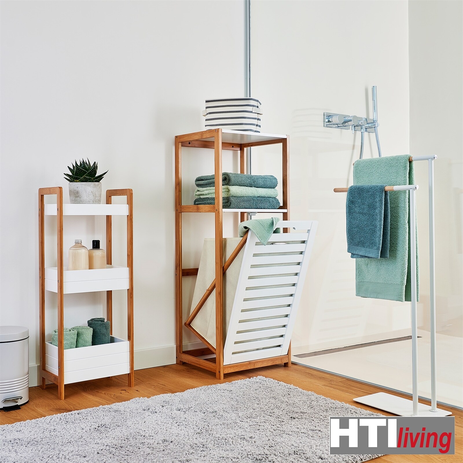 HTI-Living Standregal mit 3 Ablagefächern, weiß Bambus, MDF