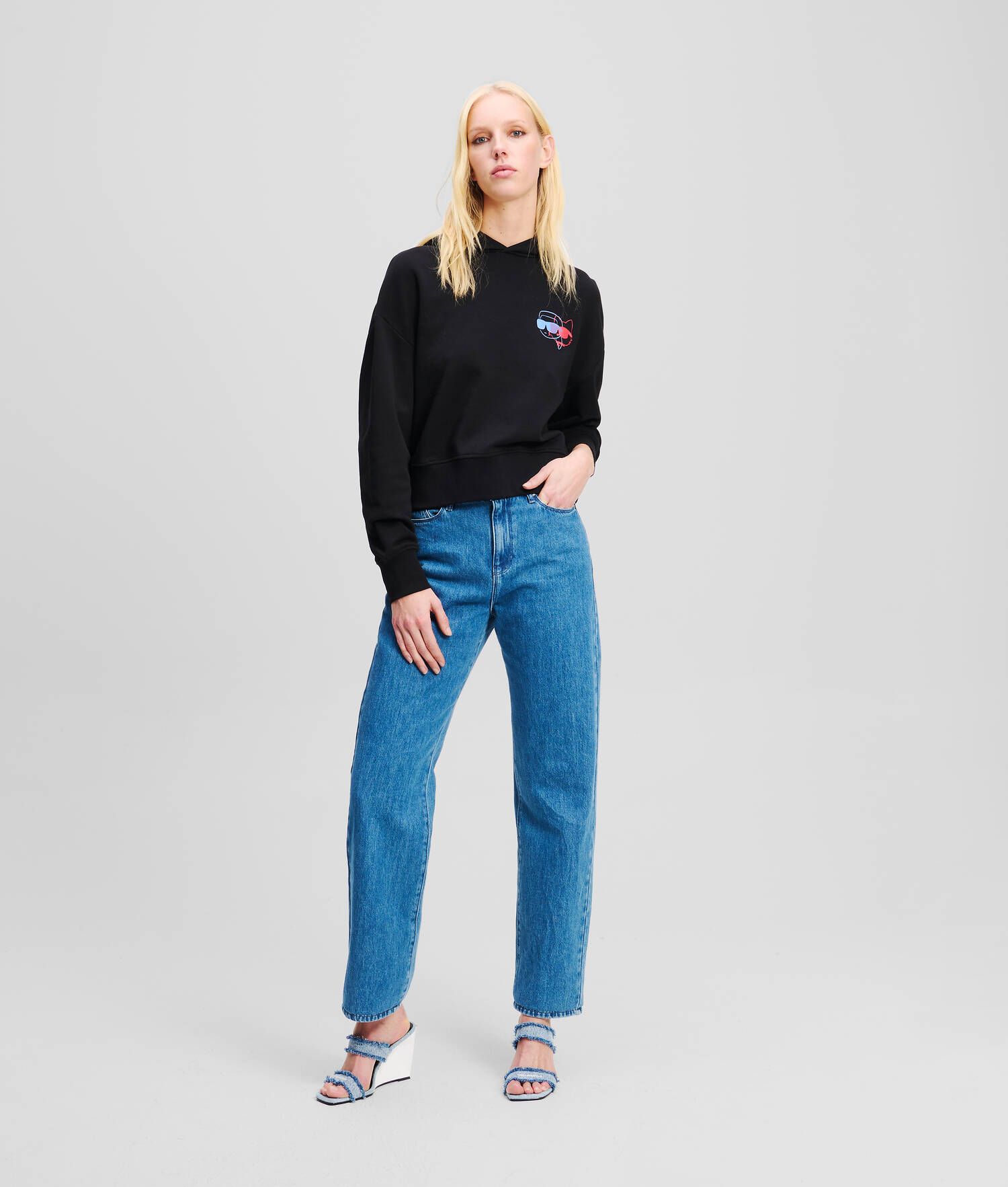 SWEAT À CAPUCHE COURT AVEC IKON DE COULEURS VIVES - Noir
