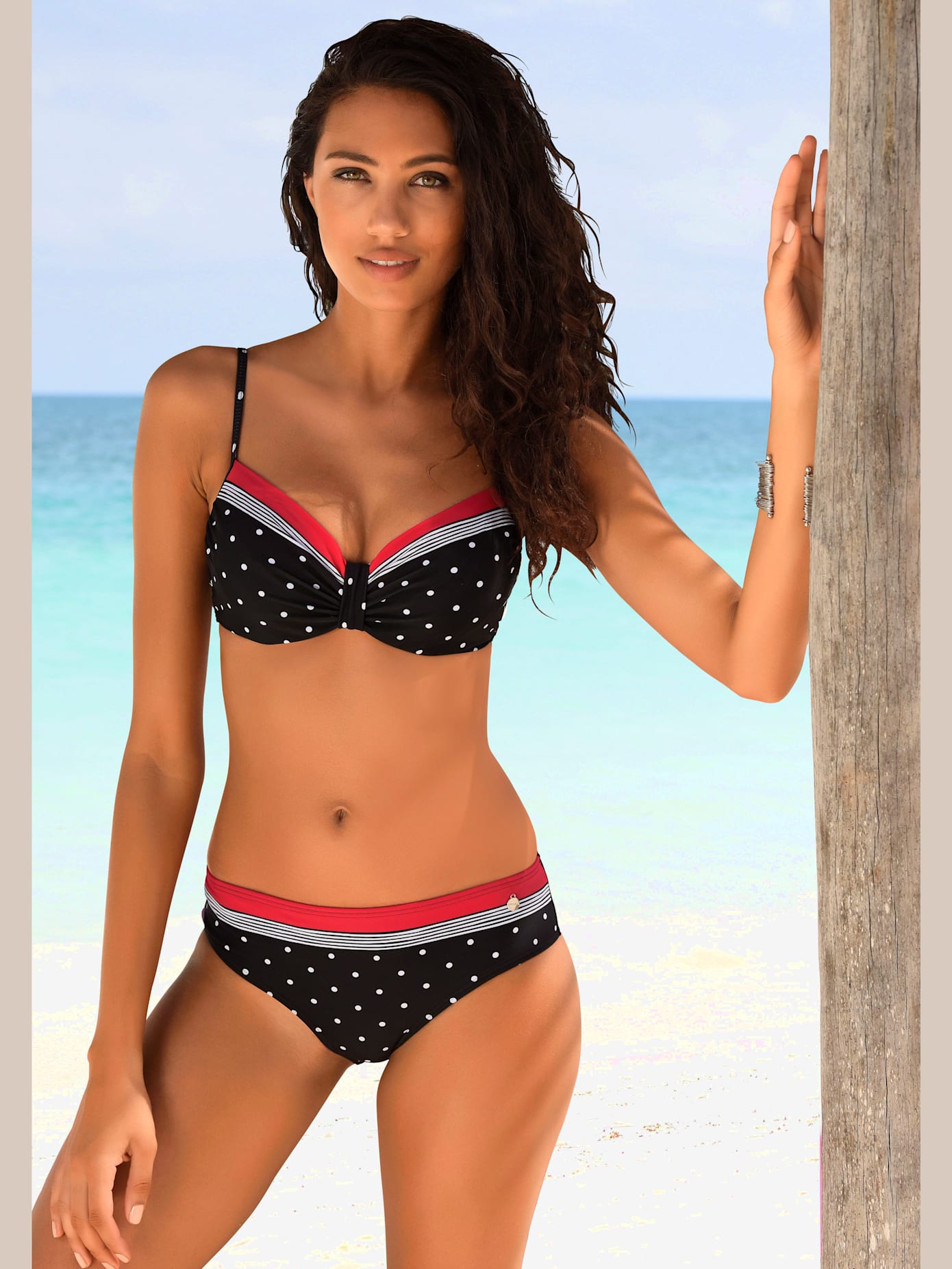Haut de maillot de bain à armatures mélange tendance de rayures et pois