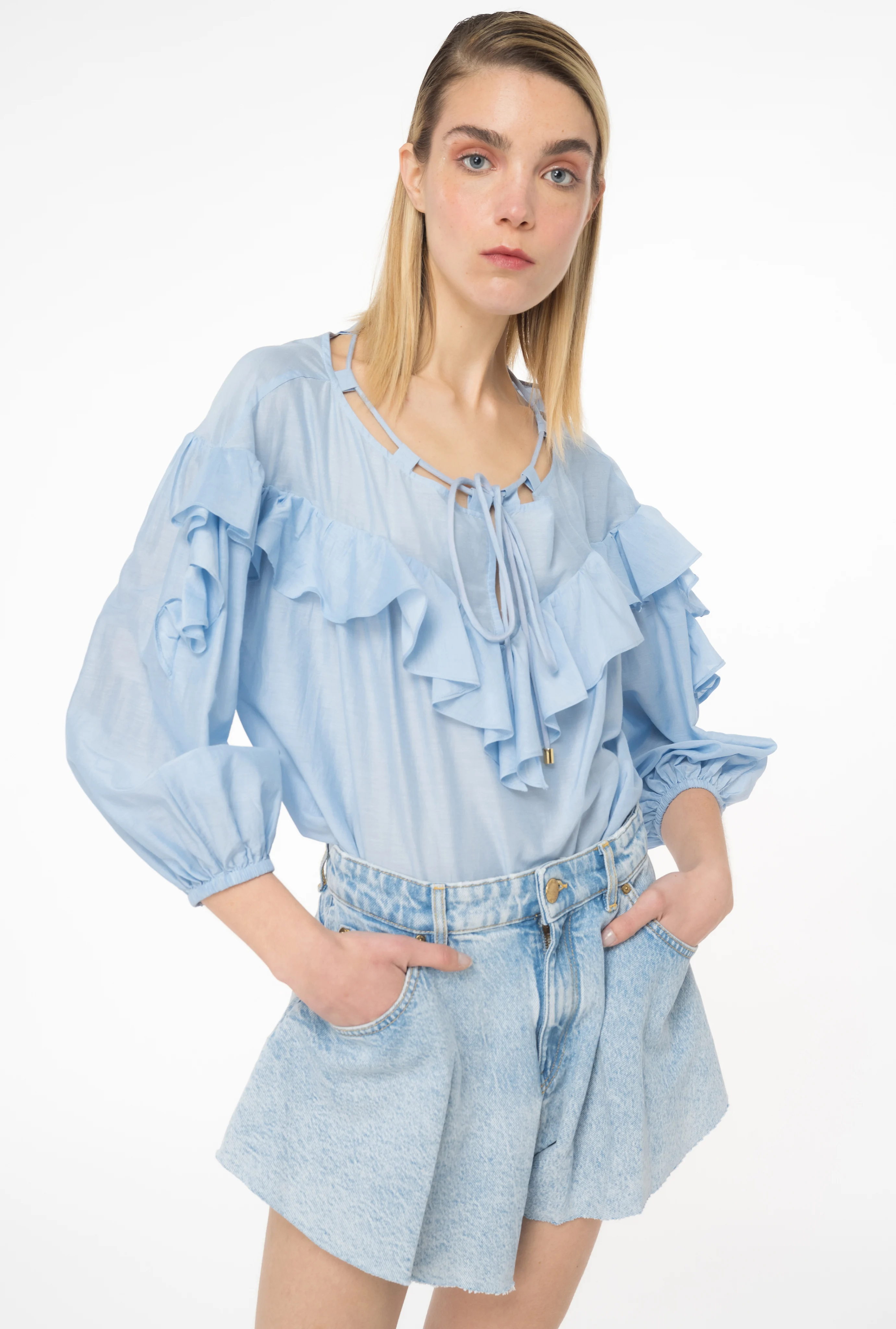 Blouse à maxi volant | Bleu